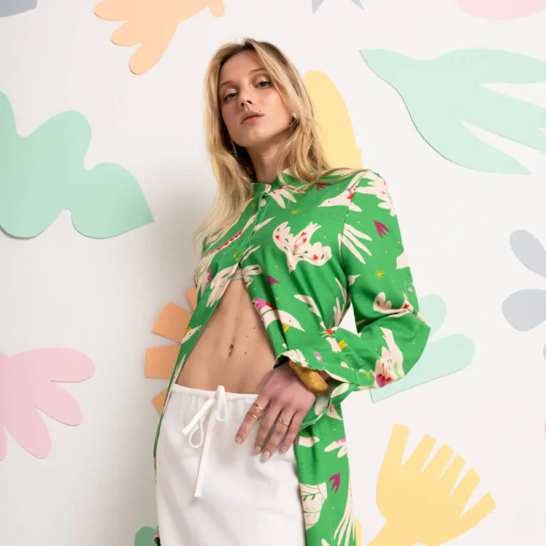 Birds of Paradise Shirt Dress - green