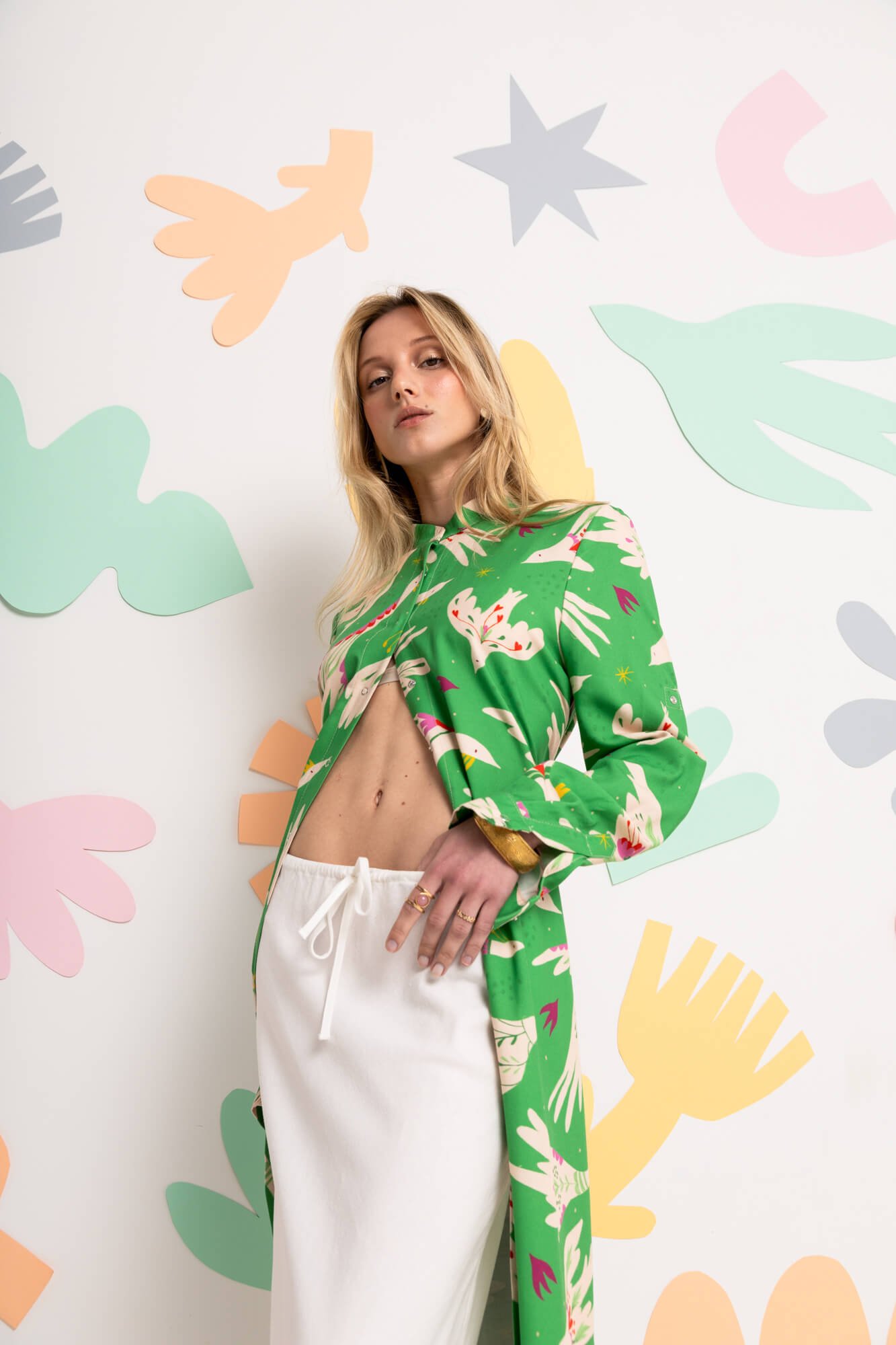 Birds of Paradise Shirt Dress - green
